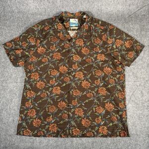 Tommy Bahama Shirt Men's XL Extra Large Brown Island Modern Fit Floral Silk